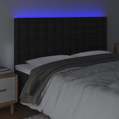 vidaXL gultas galvgalis ar LED, 180x5x118/128 cm, melns mākslīgā āda