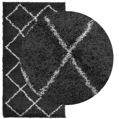 vidaXL paklājs PAMPLONA, 60x110 cm, Shaggy, moderns melns ar krēmkrāsu