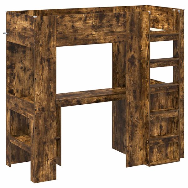 vidaXL Divstāvu gultas rāmis ar galdu Dūmaka ozols 75 x 190 cm