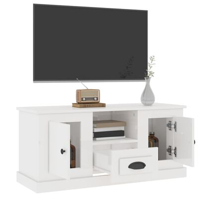 vidaXL TV skapītis, spīdīgi balts, 100x35,5x45 cm, inženierijas koks
