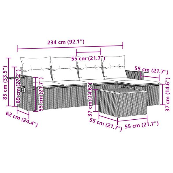 vidaXL 6-daļīgs dārza dīvāna komplekts, matrači, melna PE rotanpalma