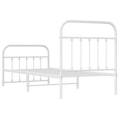 vidaXL gultas rāmis ar galvgali un kājgali, balts metāls, 90x190 cm
