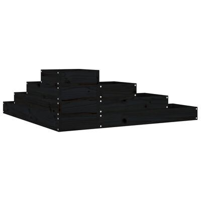 vidaXL puķu kaste, 4 līmeņi, 106x104,5x36 cm, melna, priedes koks