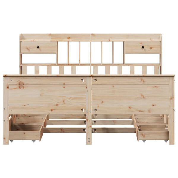 vidaXL gulta ar grāmatu plauktu, bez matrača, 180x200 cm, priedes koks