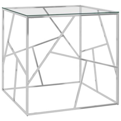289016 vidaXL Coffee Table Silver 55x55x55 cm Stainless Steel and Glass