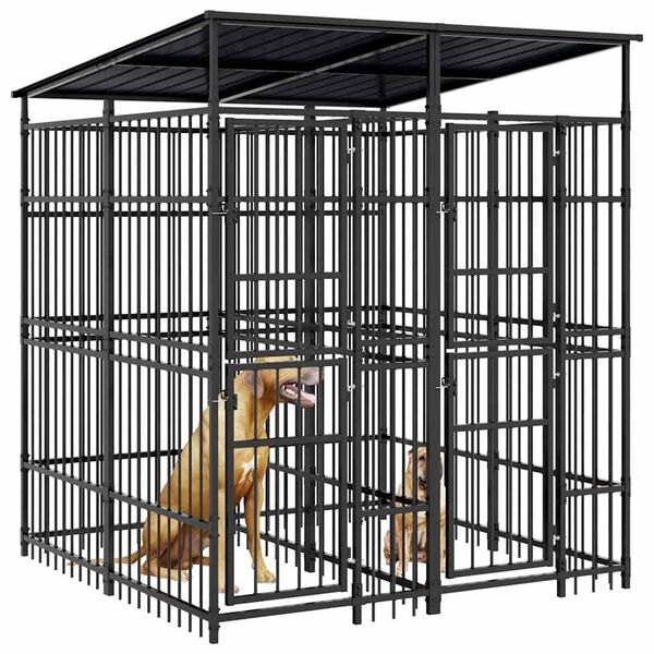 vidaXL suņu voljērs ar jumtu, 3,69 m&sup2;, tērauds