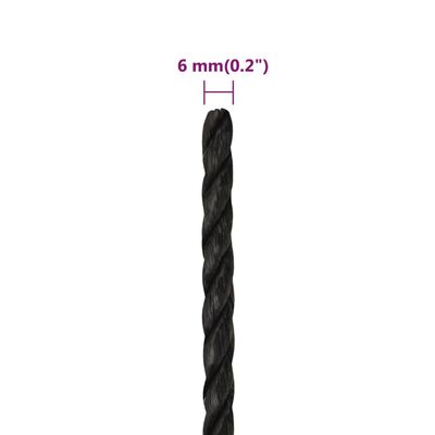 vidaXL darba virve, melna, 6 mm, 25 m, polipropilēns