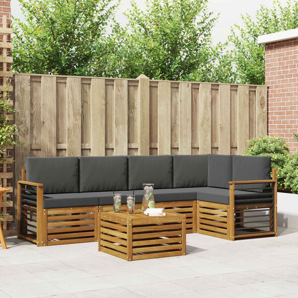 vidaXL Dīvāna komplekti 6 pcs Dabisks un antracīts Cietā akācijas koks