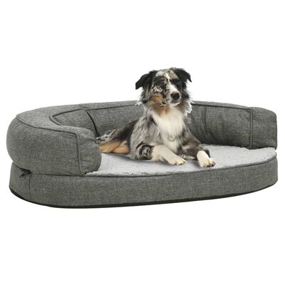vidaXL ergonomiska suņu gulta, 75x53 cm, lina dizains, flīss, pelēka