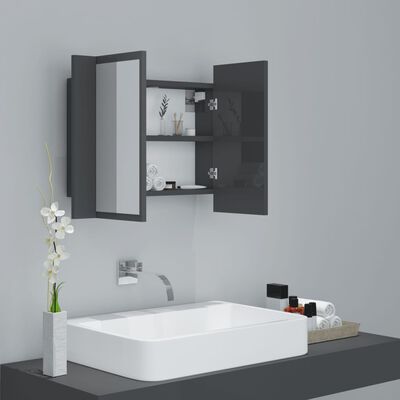 vidaXL vannasistabas spoguļskapītis ar LED, pelēks, 60x12x45cm, akrils