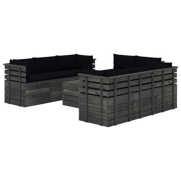 vidaXL 9-daļīgs dārza pale&scaron;u mēbeļu komplekts ar matračiem, priede