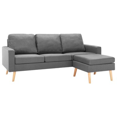 vidaXL trīsvietīgs dīvāns ar kājsoliņu, gaiši pelēks audums