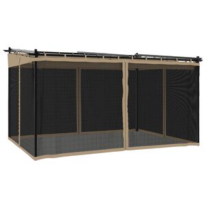 vidaXL dārza nojume ar tīkla sienām, 4x3 m, tērauds, pelēkbrūna