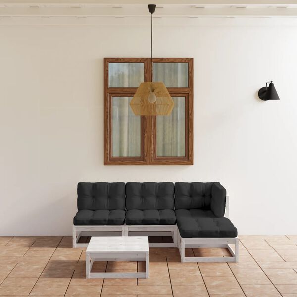 vidaXL 5-daļīgs dārza atpūtas mēbeļu komplekts ar matračiem, priede