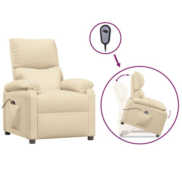vidaXL atpūtas krēsls, paceļams, krēmkrāsas audums
