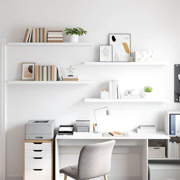 vidaXL sienas plaukti, 4 gab., balti, 120x23,5x3,8 cm, MDF