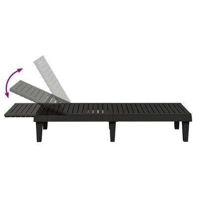 vidaXL sauļošanās krēsls, melns, 155x58x83 cm, polipropilēns