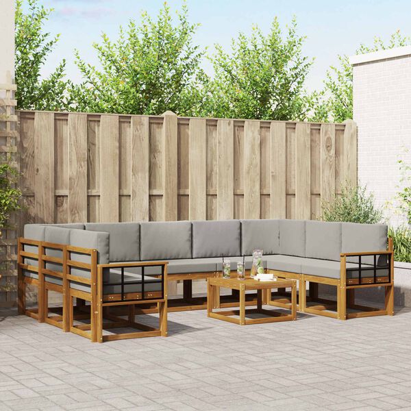 vidaXL Āra dīvānu komplekts ar spilvenu 10 pcs Dabīgs un gai&scaron;i pelēks