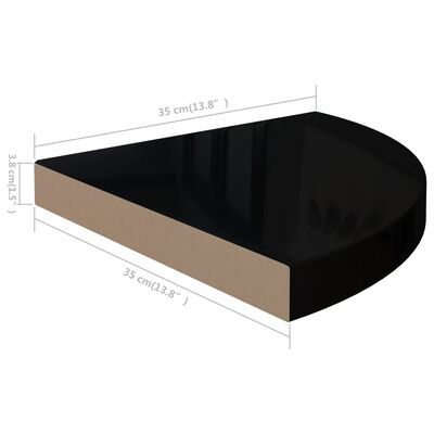 vidaXL stūra sienas plaukti, 2 gab., spīdīgi melni, 35x35x3,8 cm, MDF