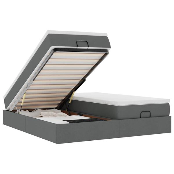 vidaXL Osmaņu gultas rāmis ar matračiem tum&scaron;i pelēks 200x200cm audums