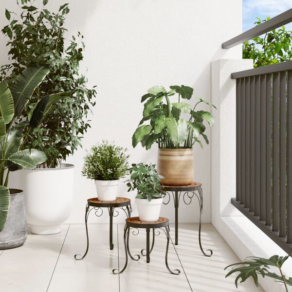 vidaXL augu galdi, 3 gab., sarkanbrūni, keramika