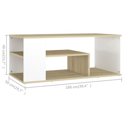 vidaXL kafijas galdiņš, balta un ozolkoka krāsa, 100x50x40 cm