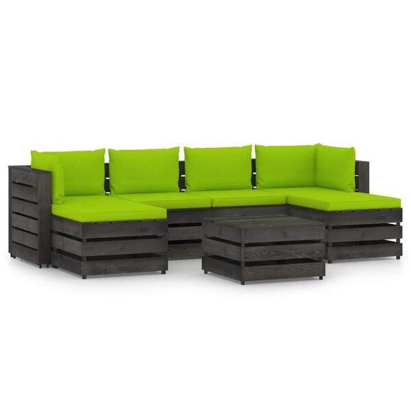 vidaXL 7-daļīgs dārza atpūtas mēbeļu komplekts ar matračiem, koks