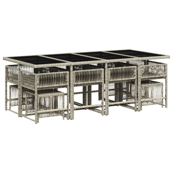 vidaXL 13-daļīgs dārza mēbeļu komplekts ar matračiem, gai&scaron;i pelēka PE