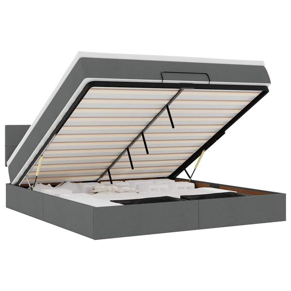 vidaXL Osmaņu gulta ar matraci & LEDs, tum&scaron;i pelēks, 180x200cm, audums