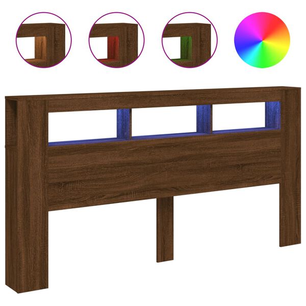 vidaXL gultas galvgalis ar LED, ozola krāsa, 200x18,5x103,5 cm, koks