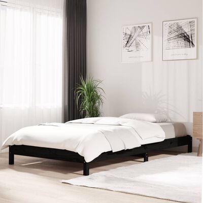 vidaXL gulta, melna, 90x190 cm, priedes masīvkoks
