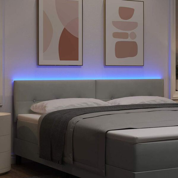 vidaXL LED gultas galva ar galvas klāju Gai&scaron;i pelēks 180 cm Poliesters