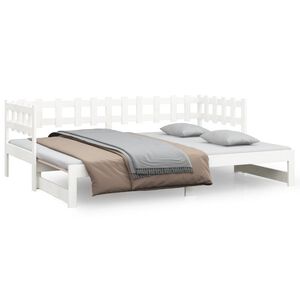 vidaXL izvelkama gulta, balta, 2x(90x200) cm, priedes masīvkoks