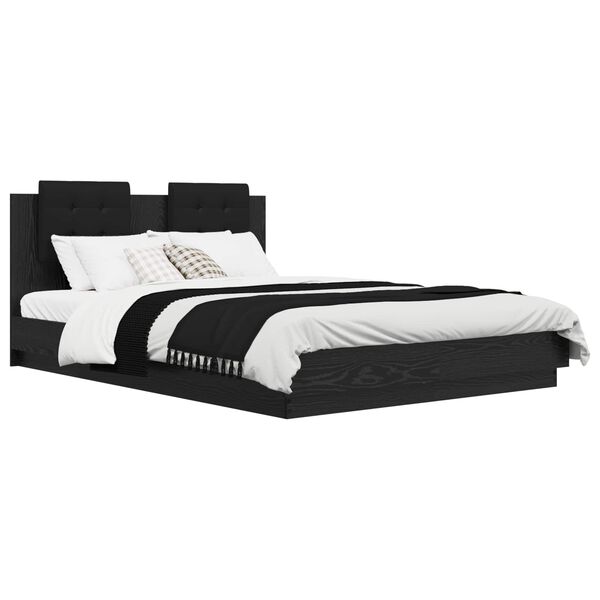 vidaXL Gultas rāmis ar atzveltni Melns ozolkoks 160 x 200 cm