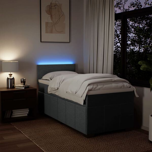 vidaXL atsperu gulta ar matraci, tum&scaron;i pelēka, 90x200 cm, audums