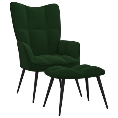 vidaXL atpūtas krēsls ar kāju balstu, tumši zaļš samts