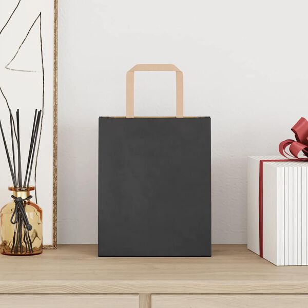 vidaXL papīra maisiņi 250 gab. ar rokturiem, melni, 18x8x22 cm