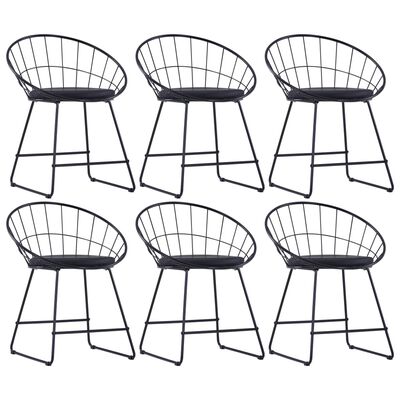 vidaXL krēsli ar mākslīgās ādas sēdekļiem, 6 gab., melns tērauds