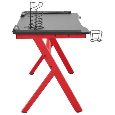 vidaXL datorspēļu galds ar LED, Y-forma, melns, sarkans, 110x60x75 cm