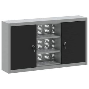 vidaXL Rīku skapis ar plauktu Melns un pelēks 100 x 20 x 55 cm