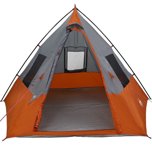 vidaXL Tipi telts ar jumtu Pelēka un oranža 383 x 338 x 217 cm tafta