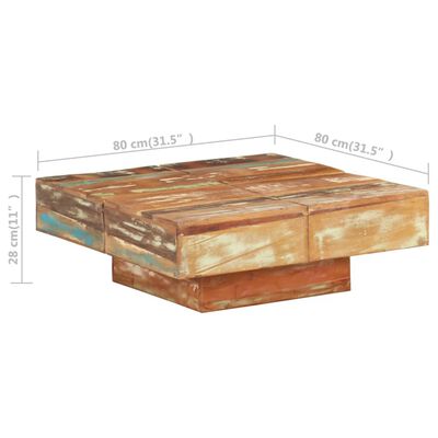 vidaXL kafijas galdiņš, 80x80x28 cm, pārstrādāts masīvkoks