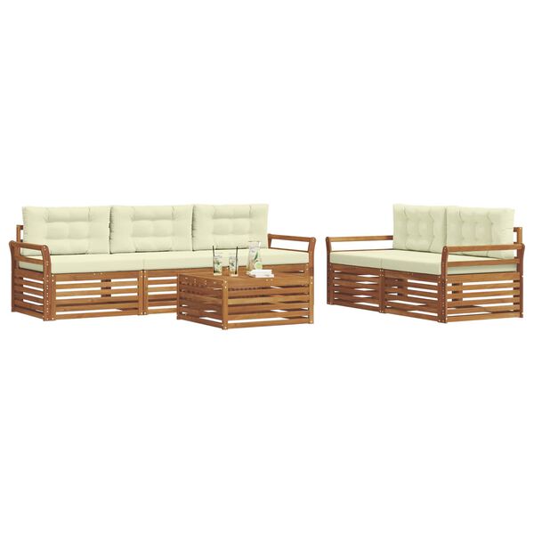 vidaXL Āra dīvānu komplekts ar spilvenu 6 pcs Dabisks un krējuma