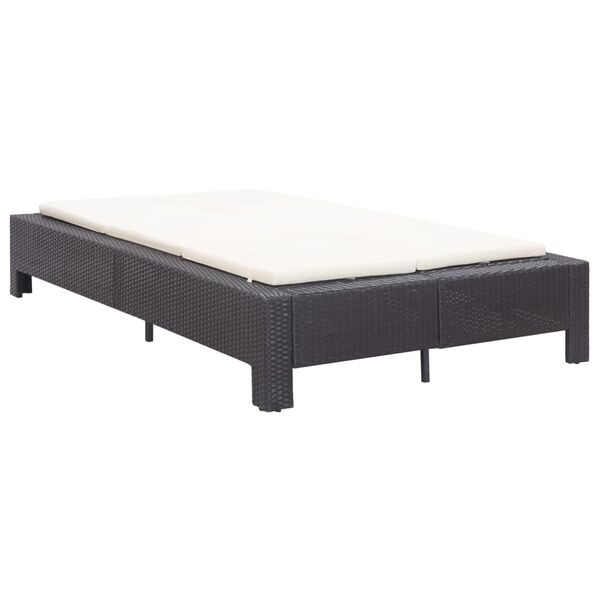 vidaXL sauļošanās gulta ar matraci, melna, PE pinums, divvietīga