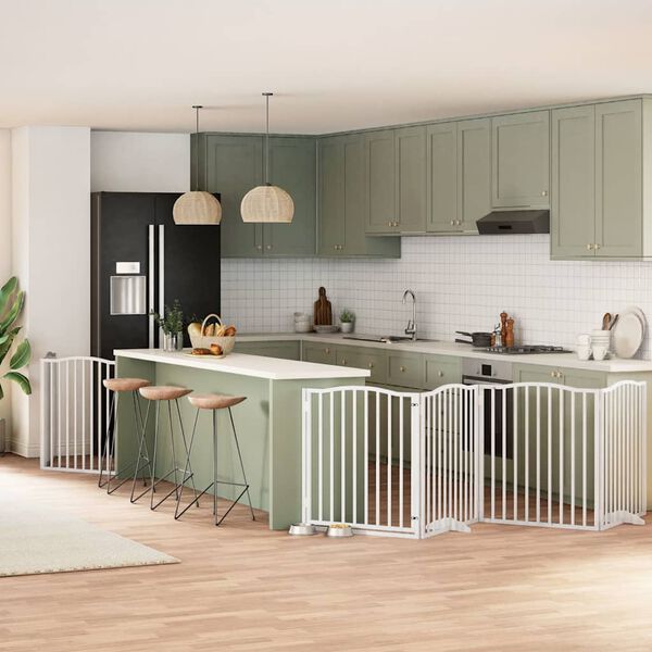 vidaXL suņu vārti ar durvīm, salokāmi, 8 paneļi, 640 cm, papeles koks