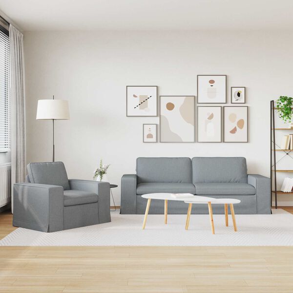 vidaXL Dīvāns 2 pcs Gai&scaron;i pelēks 182 x 80 x 82 cm audums