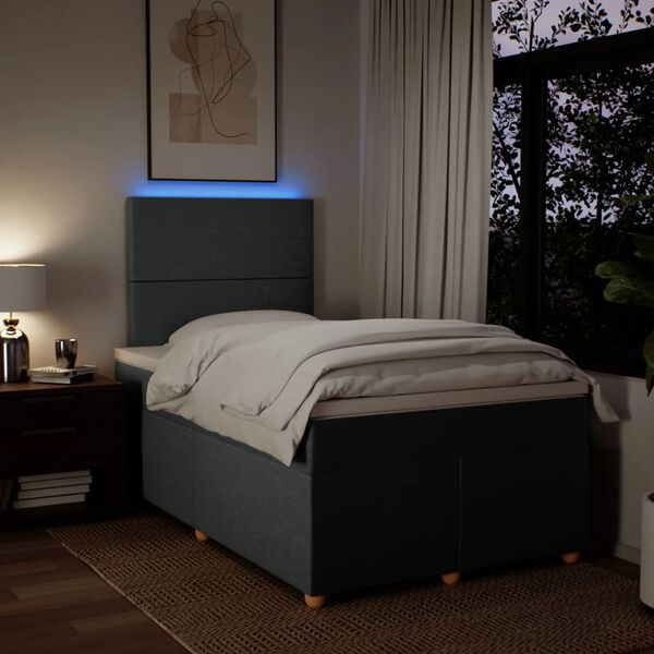 vidaXL atsperu gulta ar matraci, tum&scaron;i pelēka audums, 120x200cm