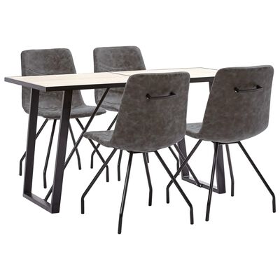vidaXL virtuves galds un 4 krēsli, tumši brūna mākslīgā āda