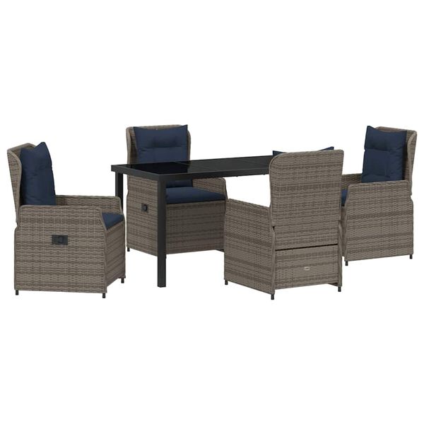 vidaXL Dārza ēdamgalds 5 pcs Pelēka Poliūtu rotangpalma