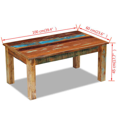 vidaXL kafijas galdiņš, 100x60x45 cm, pārstrādāts masīvkoks